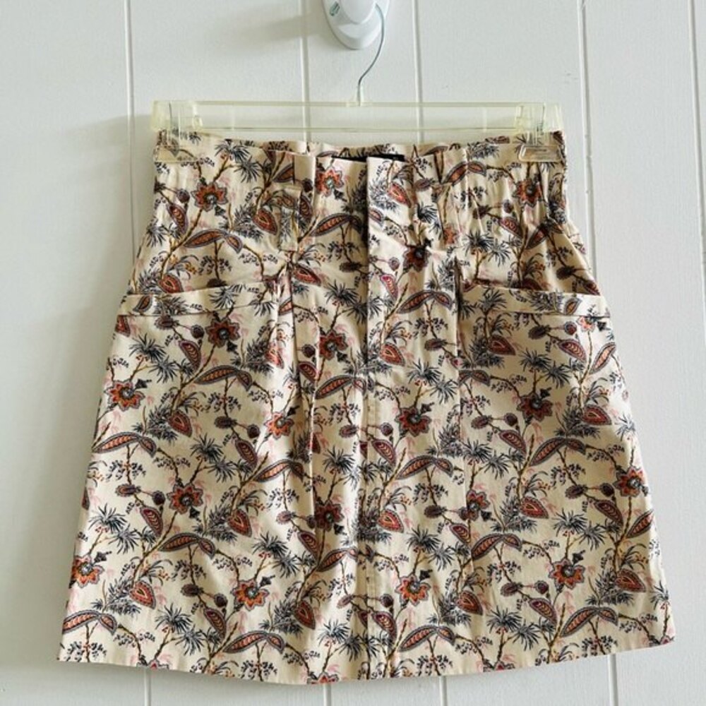 Zara Woman Floral Fitted Tulip High Paper Bag Waist Mini Skirt w/ Pockets